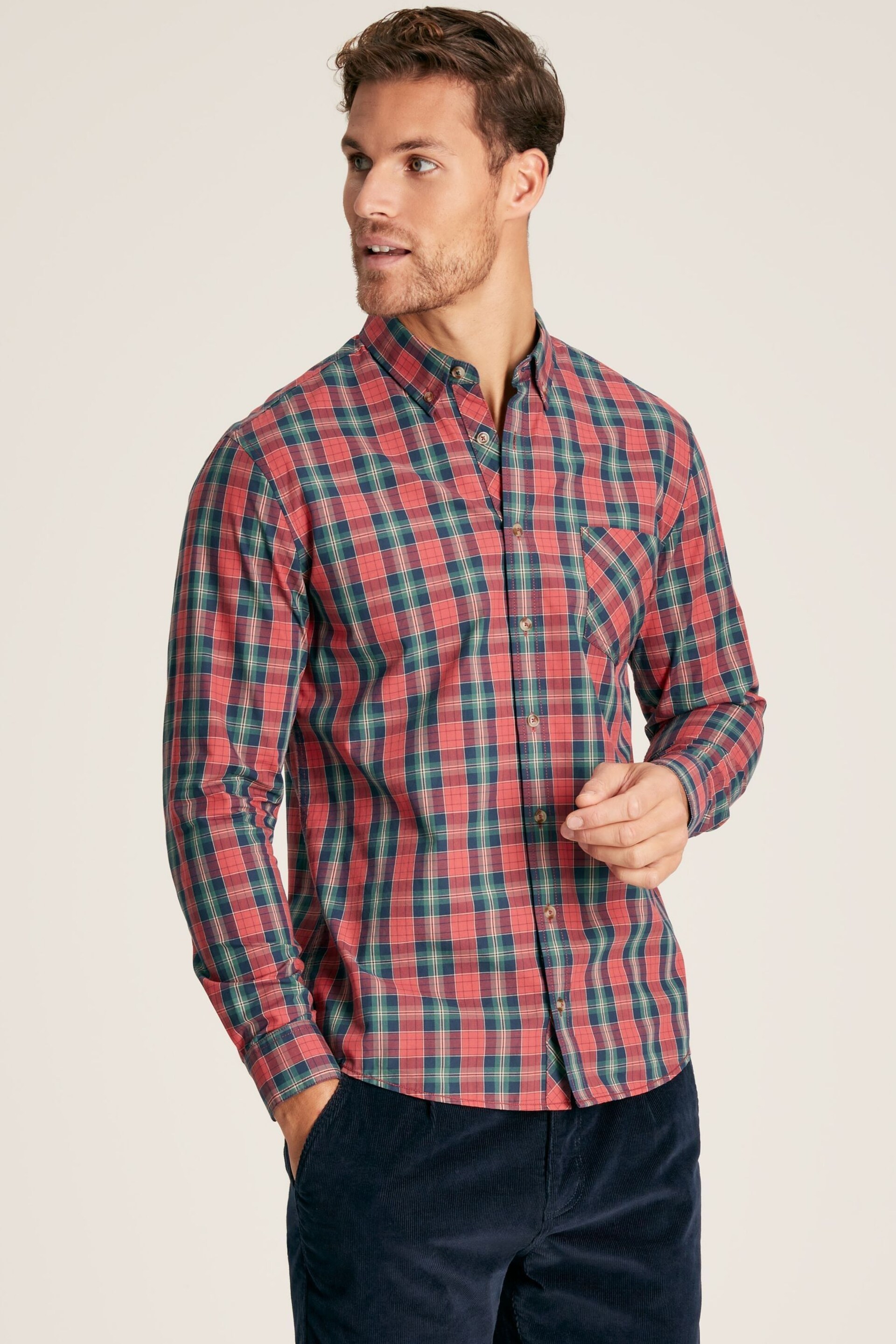 Joules Goodridge Red Check Long Sleeve Cotton Poplin Shirt - Image 1 of 7