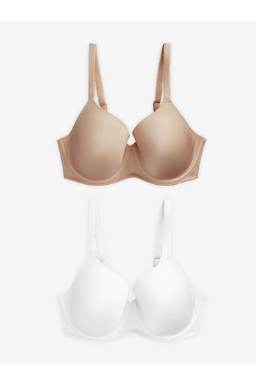 Nude/White DD+ Light Pad Full Cup Smoothing T-Shirt Bras 2 Pack