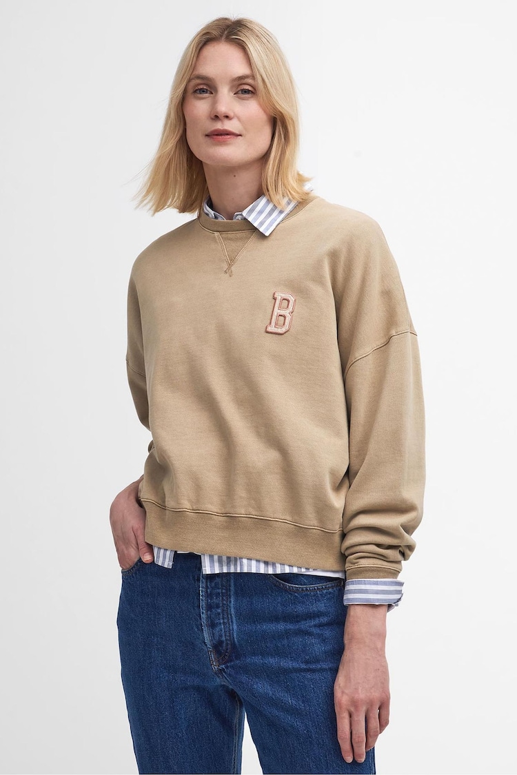 Barbour® Beige Elisha Varsity Logo Backprint Sweatshirt - Image 1 of 8