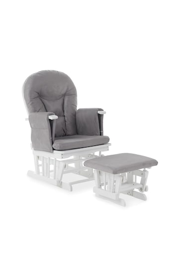 Obaby White Reclining Glider White Chair And Stool