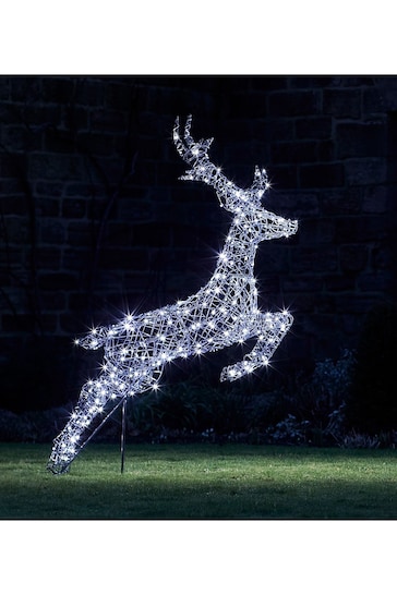 Lights4fun Grey Rattan Stag Dual Colour LED Outdoor Light Up Reindeer