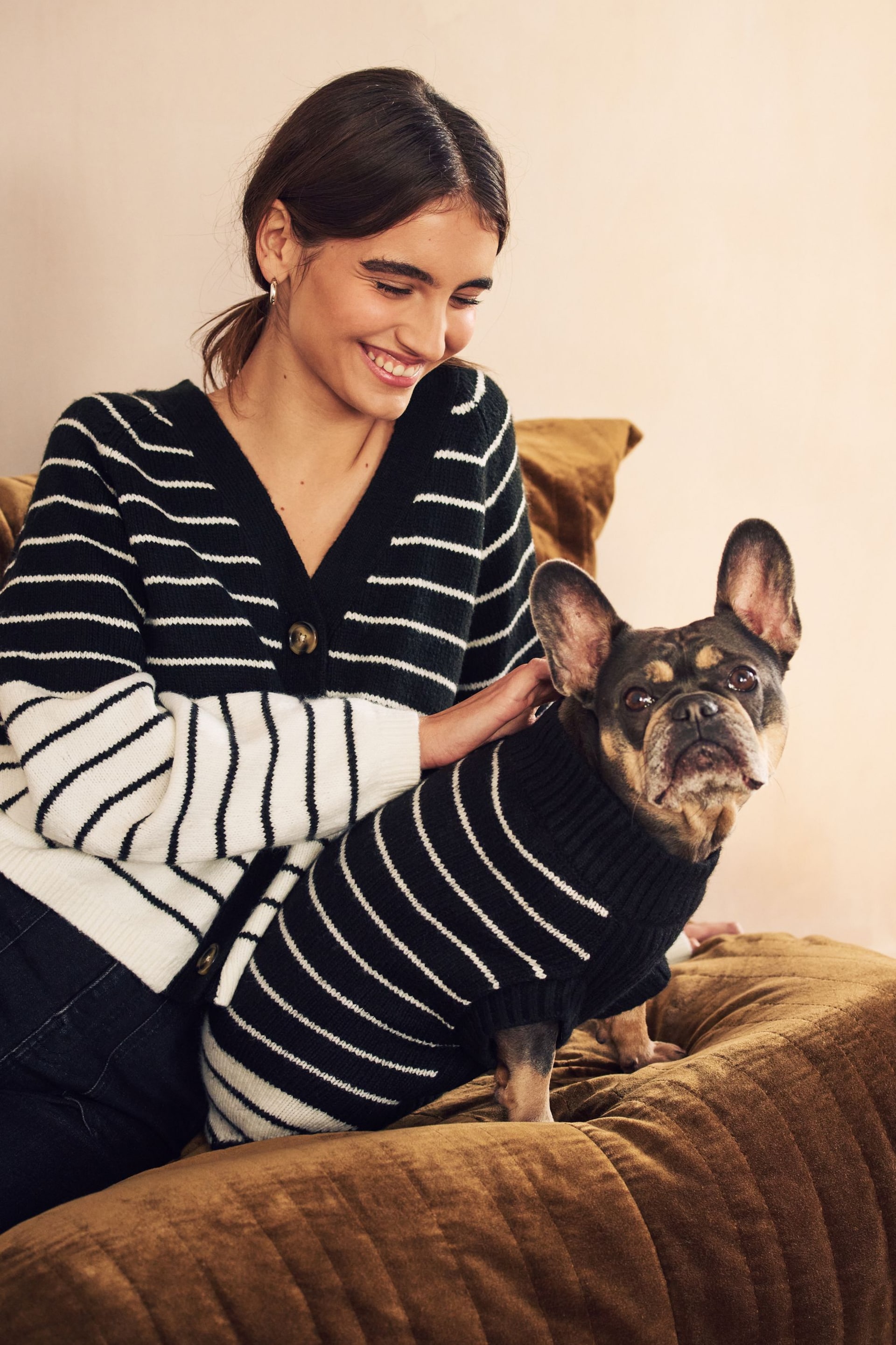 Black and White Stripe Button Through Cardigan - Image 2 of 9