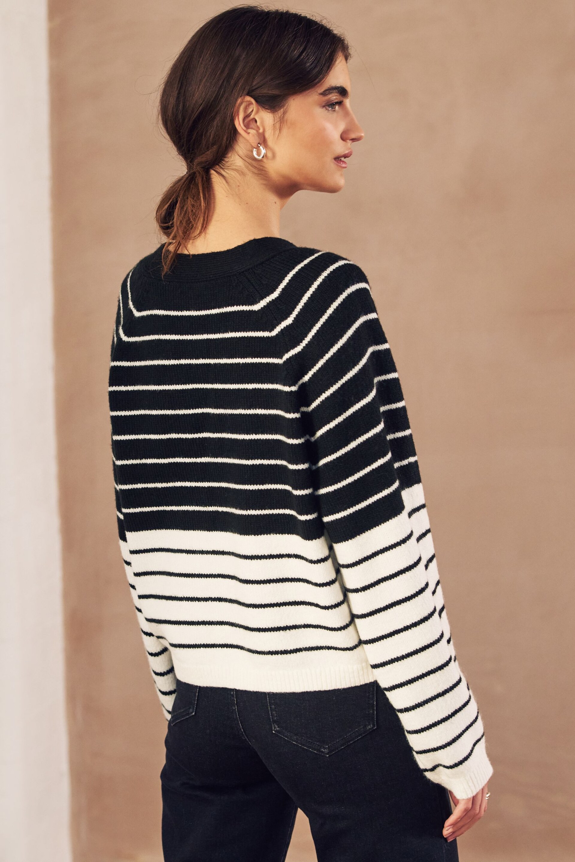 Black and White Stripe Button Through Cardigan - Image 6 of 9