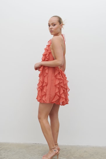 Pretty Lavish Dusky Rose Kelsey Halter Ruffle Mini Dress