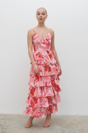 Pretty Lavish Pink Floral Ruffled Tiered Lissy Midaxi Dress