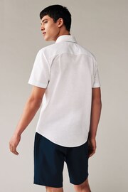 White Double Collar Regular Fit Trimmed Linen Blend Short Sleeve Shirt - Image 2 of 7