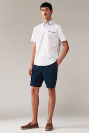 White Double Collar Regular Fit Trimmed Linen Blend Short Sleeve Shirt - Image 4 of 7