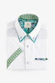 White Double Collar Regular Fit Trimmed Linen Blend Short Sleeve Shirt - Image 5 of 7