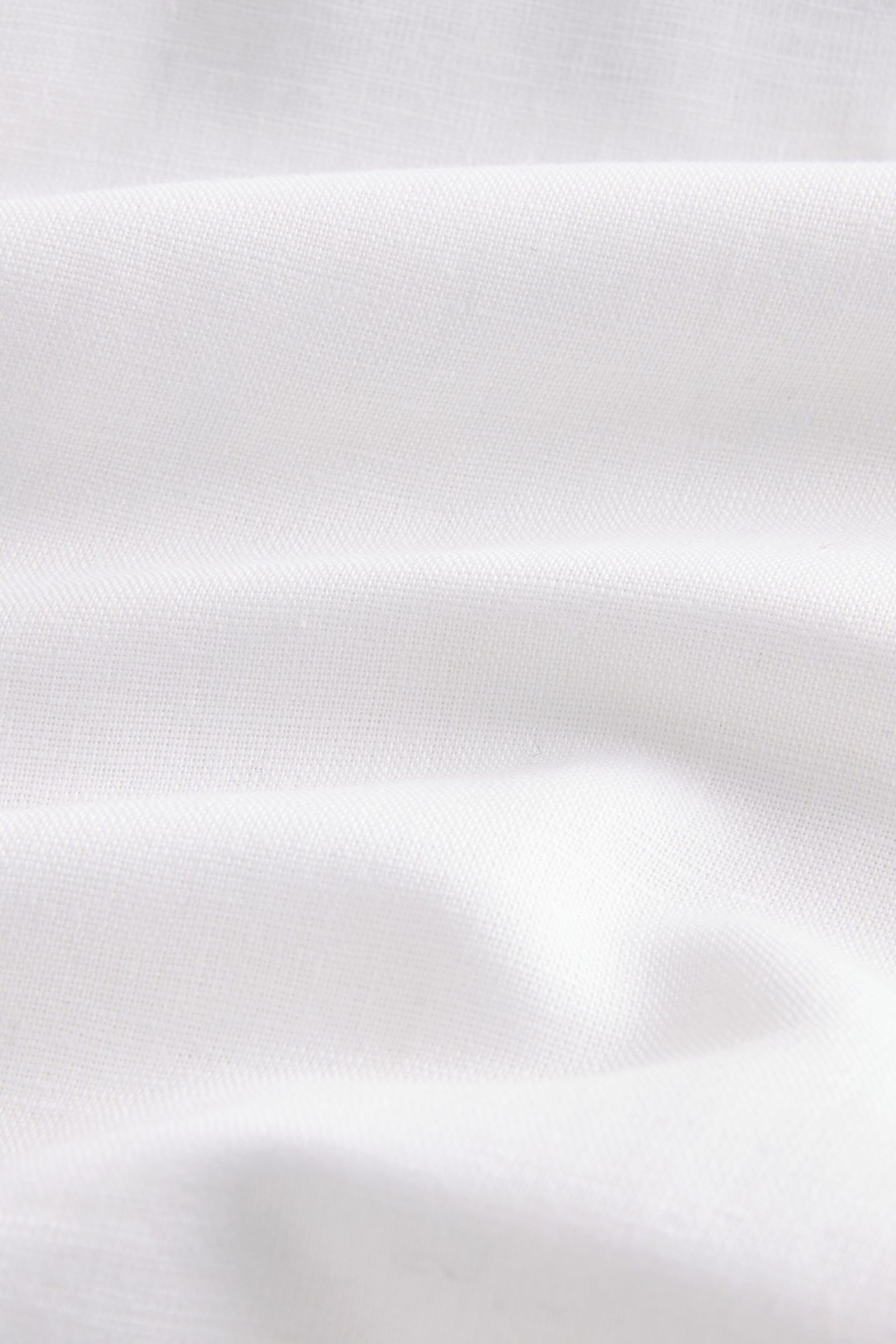 White Double Collar Regular Fit Trimmed Linen Blend Short Sleeve Shirt - Image 7 of 7