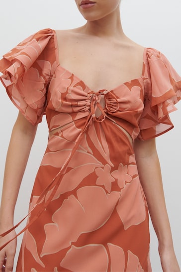 Pretty Lavish Dusky Rose Abstract Palm Print Florence Cut Out Maxi Dress