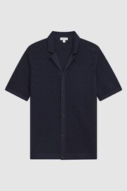 Reiss Navy Lunar Textured Cuban Collar Button-Through Shirt - Image 2 of 5