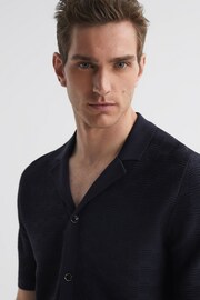 Reiss Navy Lunar Textured Cuban Collar Button-Through Shirt - Image 4 of 5