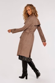 Apricot Brown Faux Suede Double Breasted Trench Coat - Image 3 of 4
