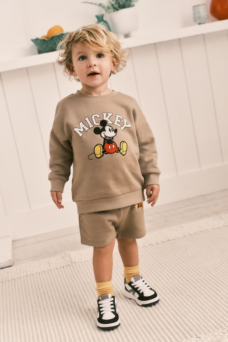 Tan Brown Mickey Sweatshirt & Shorts Set (3mths-8yrs) - Image 1 of 6