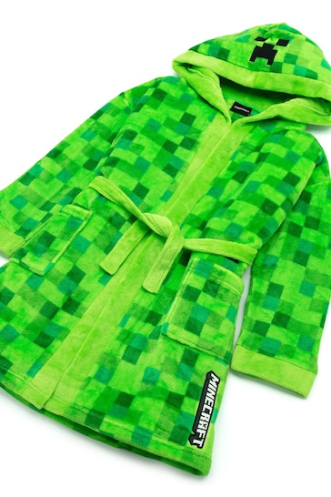 Vanilla Underground Green Minecraft Unisex Kids Fleece Dressing Gown Robe