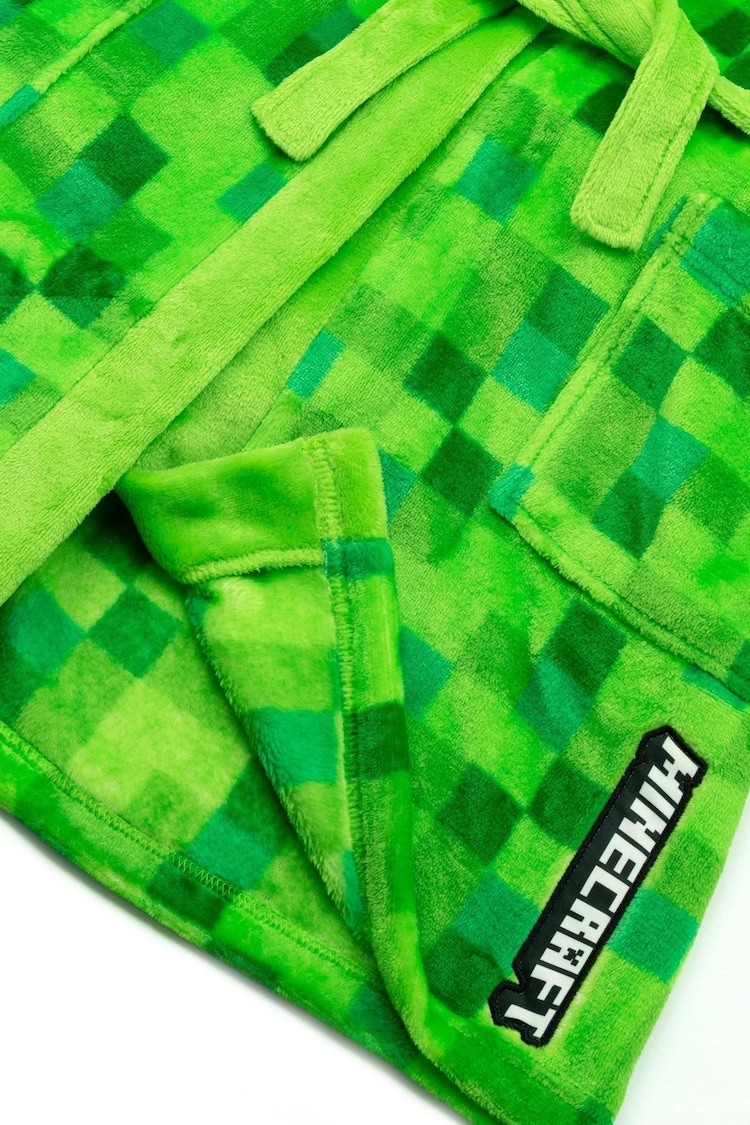 Vanilla Underground Green Minecraft Unisex Kids 100% Cotton Fleece Dressing Gown Robe - Image 4 of 4