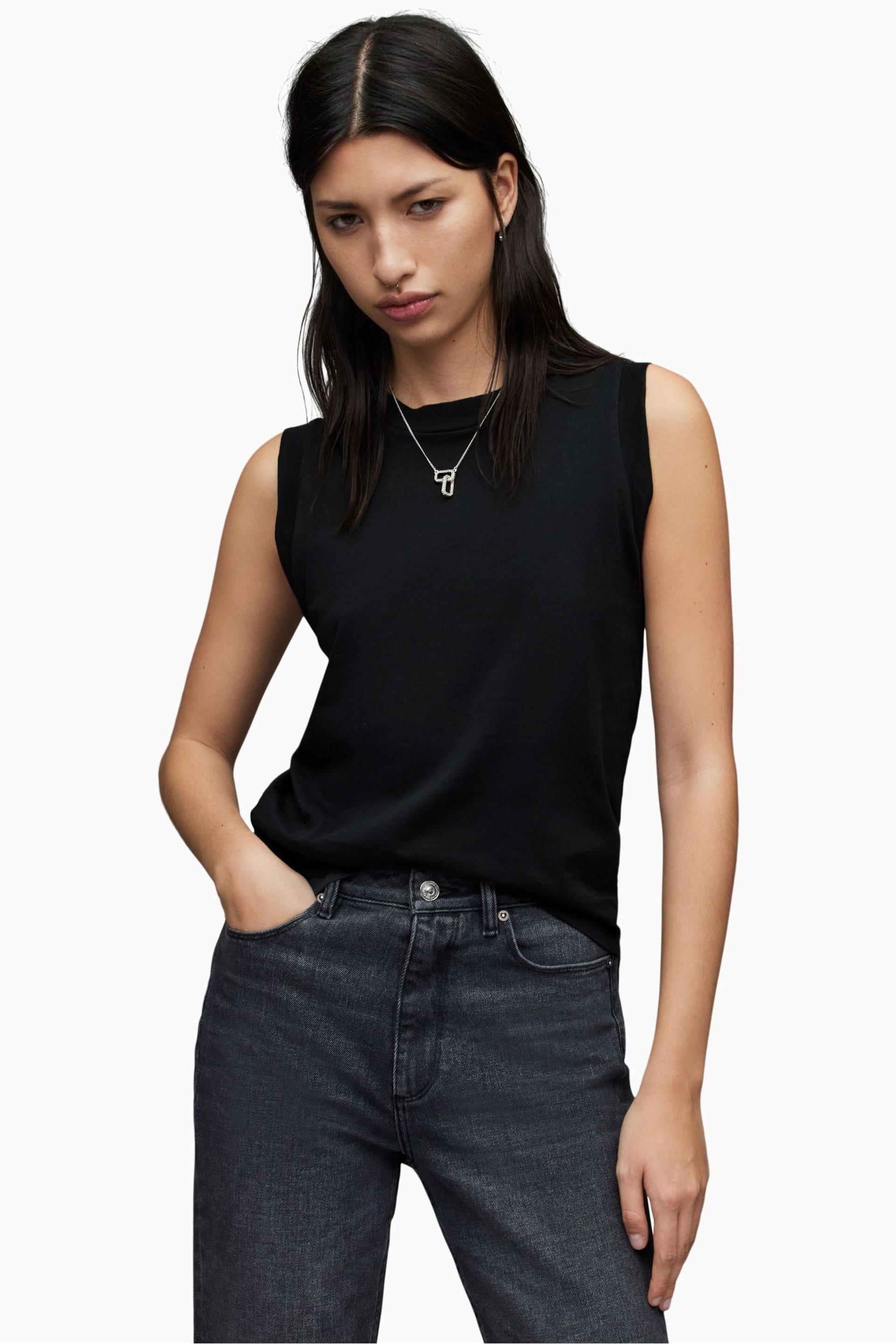 AllSaints Black Imogen Tank Top - Image 1 of 7