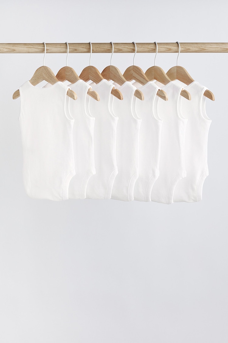 White 7 Pack Baby Vest Bodysuits - Image 2 of 5