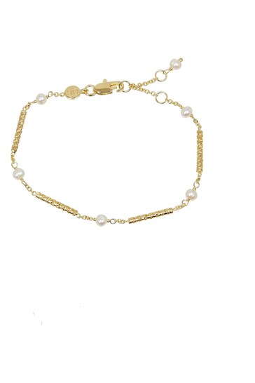Oliver Bonas Gaia Bar & Pearl Section Y Drop Gold Plated White Bracelet