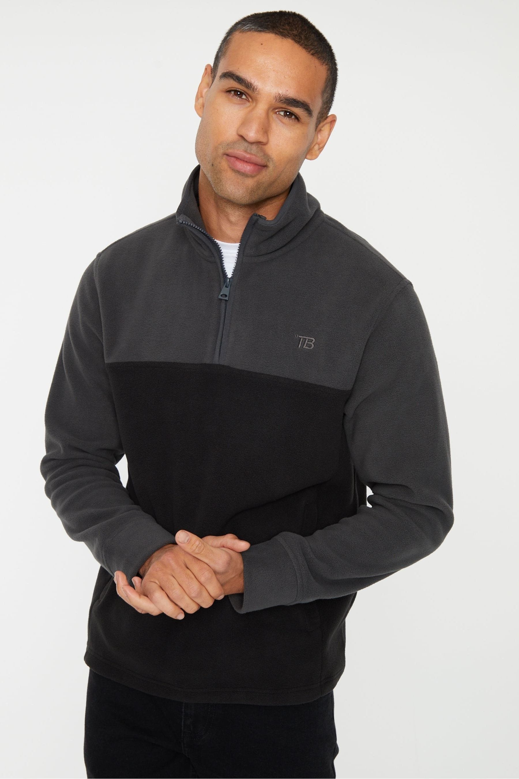 Buy Threadbare Grey Two Tone Quarter Zip Fleece Jumper from the Next UK online shop