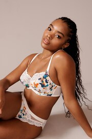 White/Orange Floral Print DD+ Non Pad Full Cup DD+ Non Pad Wired Full Cup Microfibre and Lace Bra - Image 3 of 7