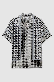 Reiss Lapis Blue Prentice Geometric Print Cuban Collar Shirt - Image 2 of 6