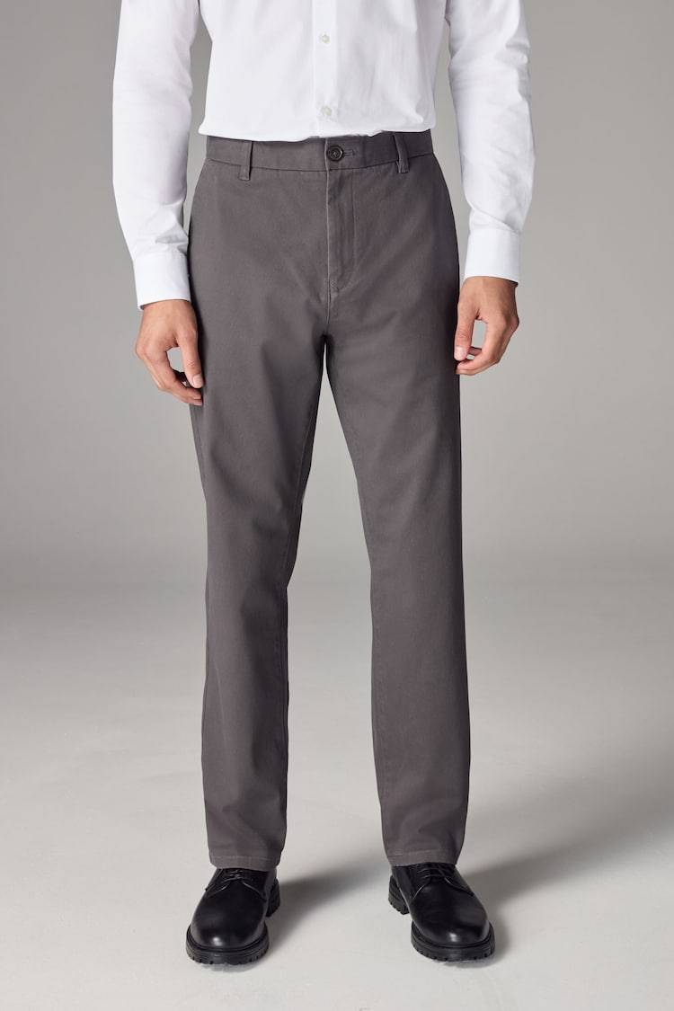 Dark Grey Straight Fit Stretch Chinos Trousers - Image 1 of 7