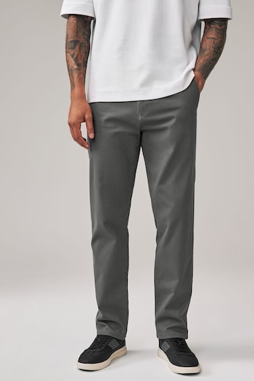 Dark Grey Straight Stretch Chino Trousers