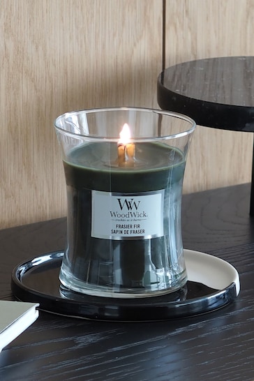 Woodwick Green Medium Hourglass Scented Candle with Crackle Wick Fir