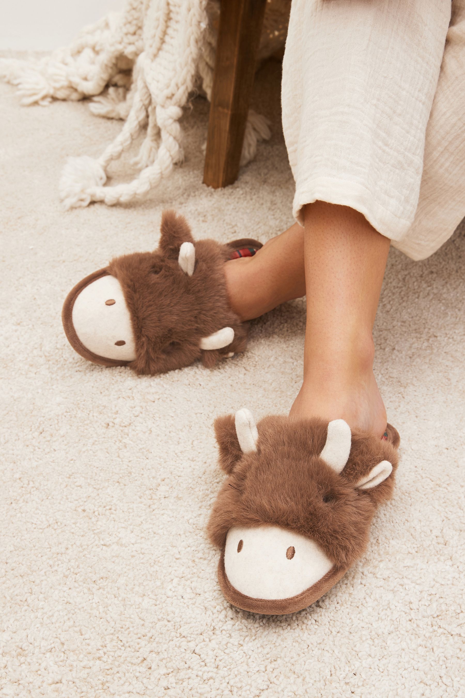 Buy Brown Hamish The Highland Cow Mule Slippers from Next Luxembourg