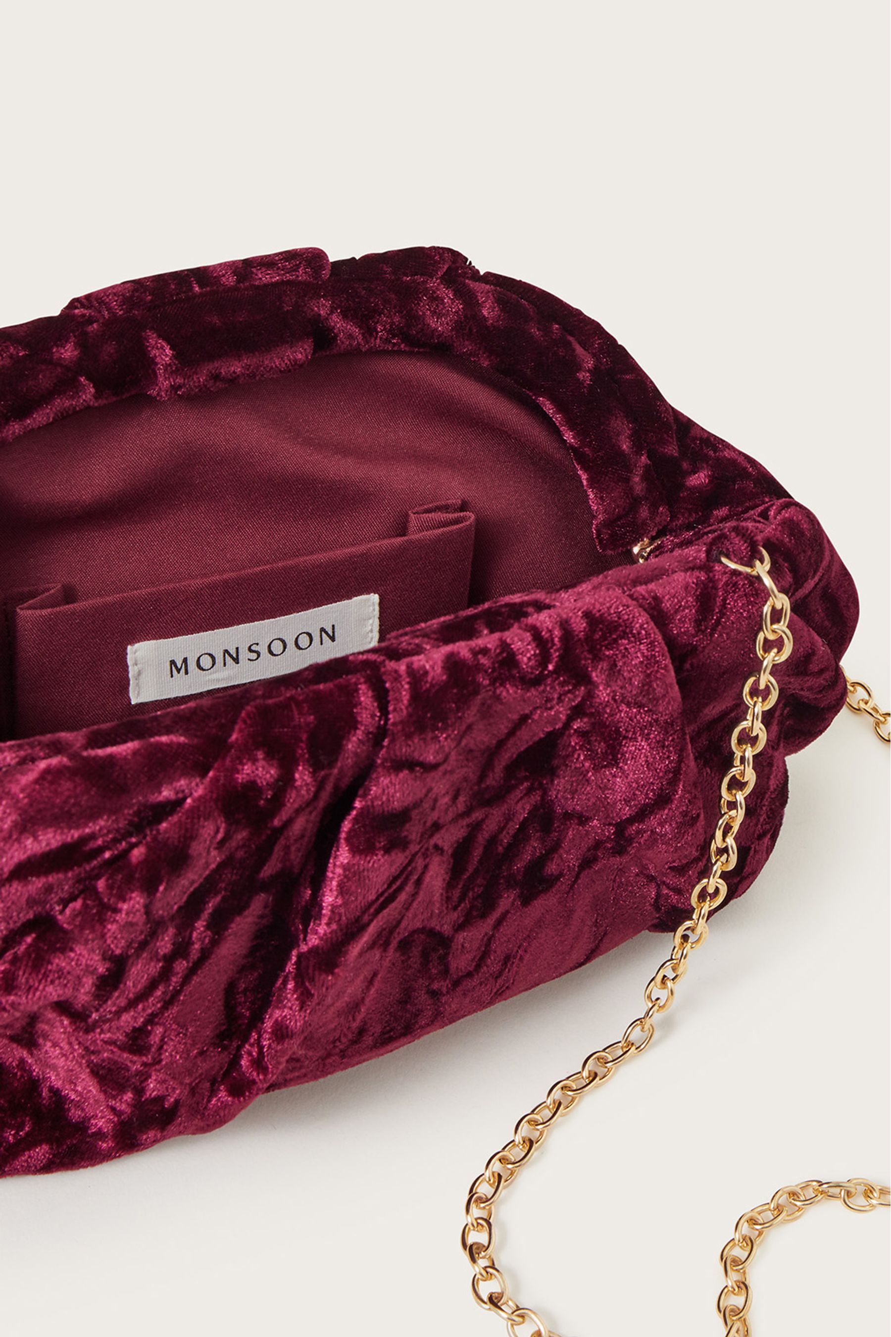 Monsoon Maroon Red Crushed Velvet Pouch Bag