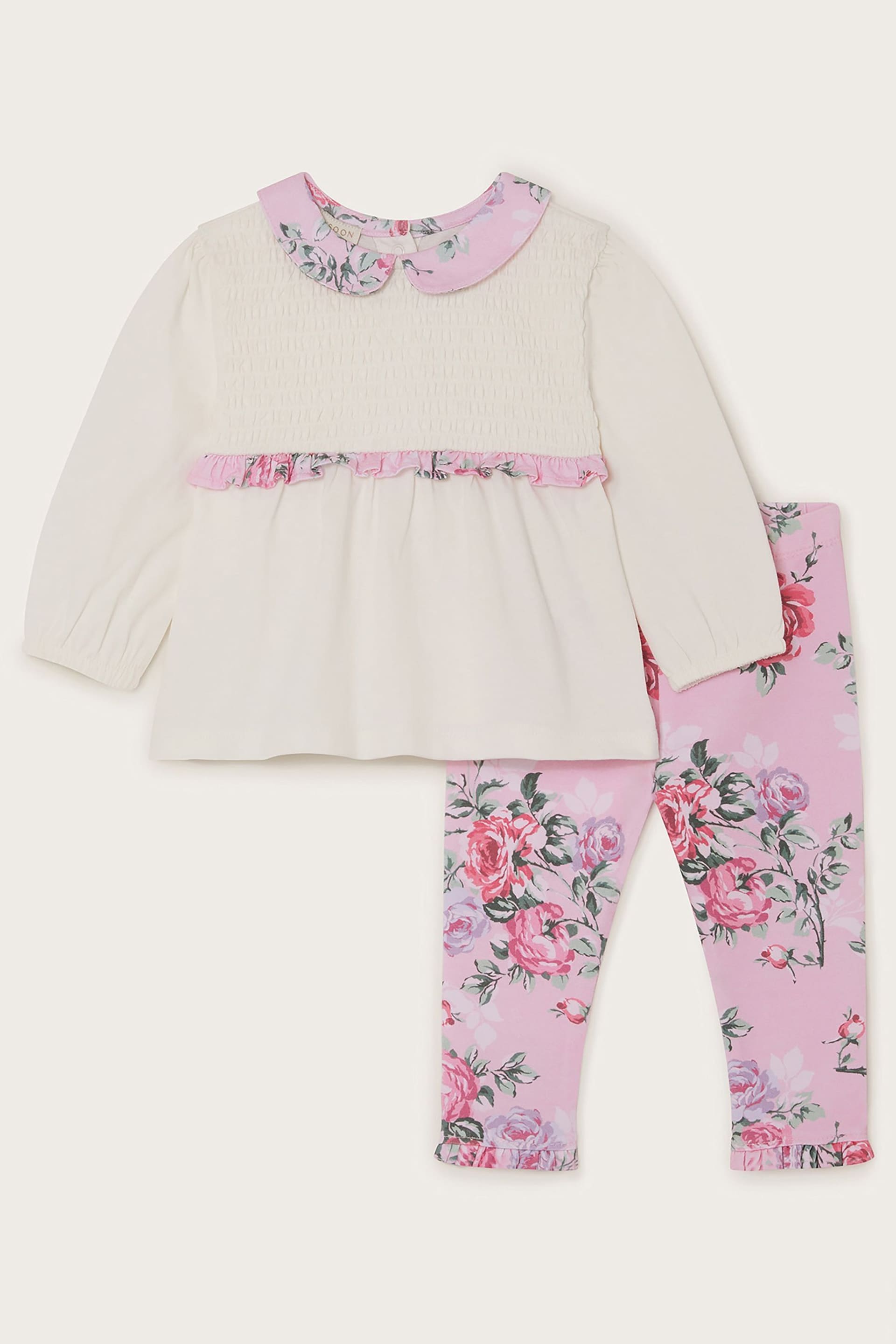 Monsoon Pink Newborn Floral Shirt Set - Image 1 of 3