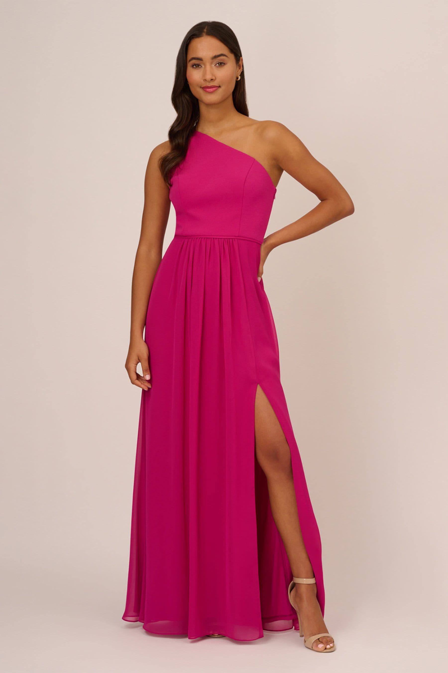 Buy Adrianna Papell Pink One Shoulder Chiffon Gown from the Next