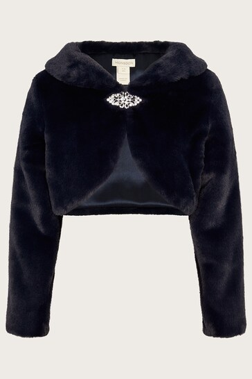 Buy Monsoon Blue Long Sleeve Faux Fur Shrug from the Next UK online shop