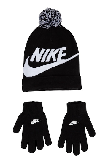 Nike Black Swoosh Kids 8-15y Hat & Gloves Set