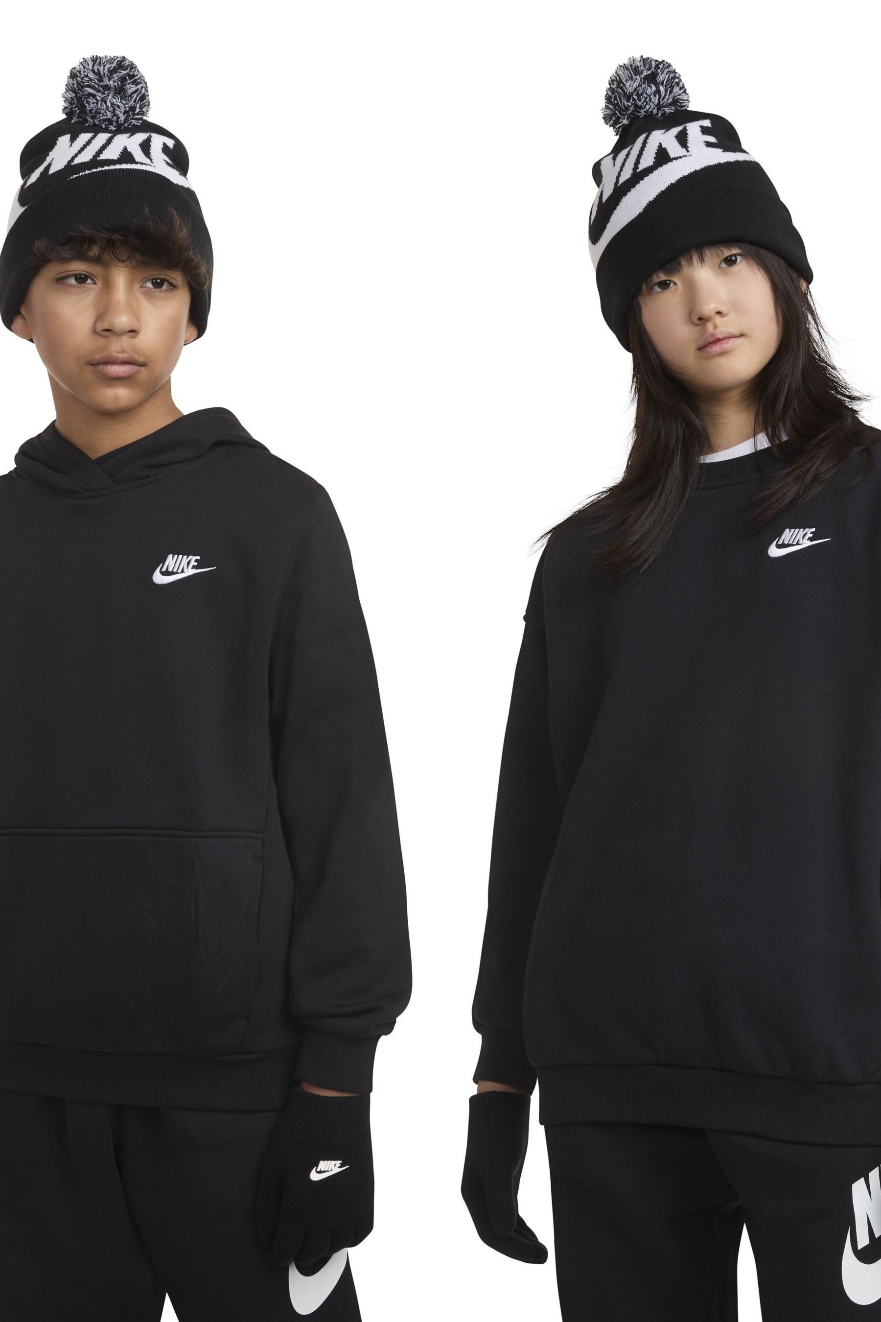 Buy Nike Black Swoosh Pom Beanie Hat and Gloves Set from the Next UK online shop