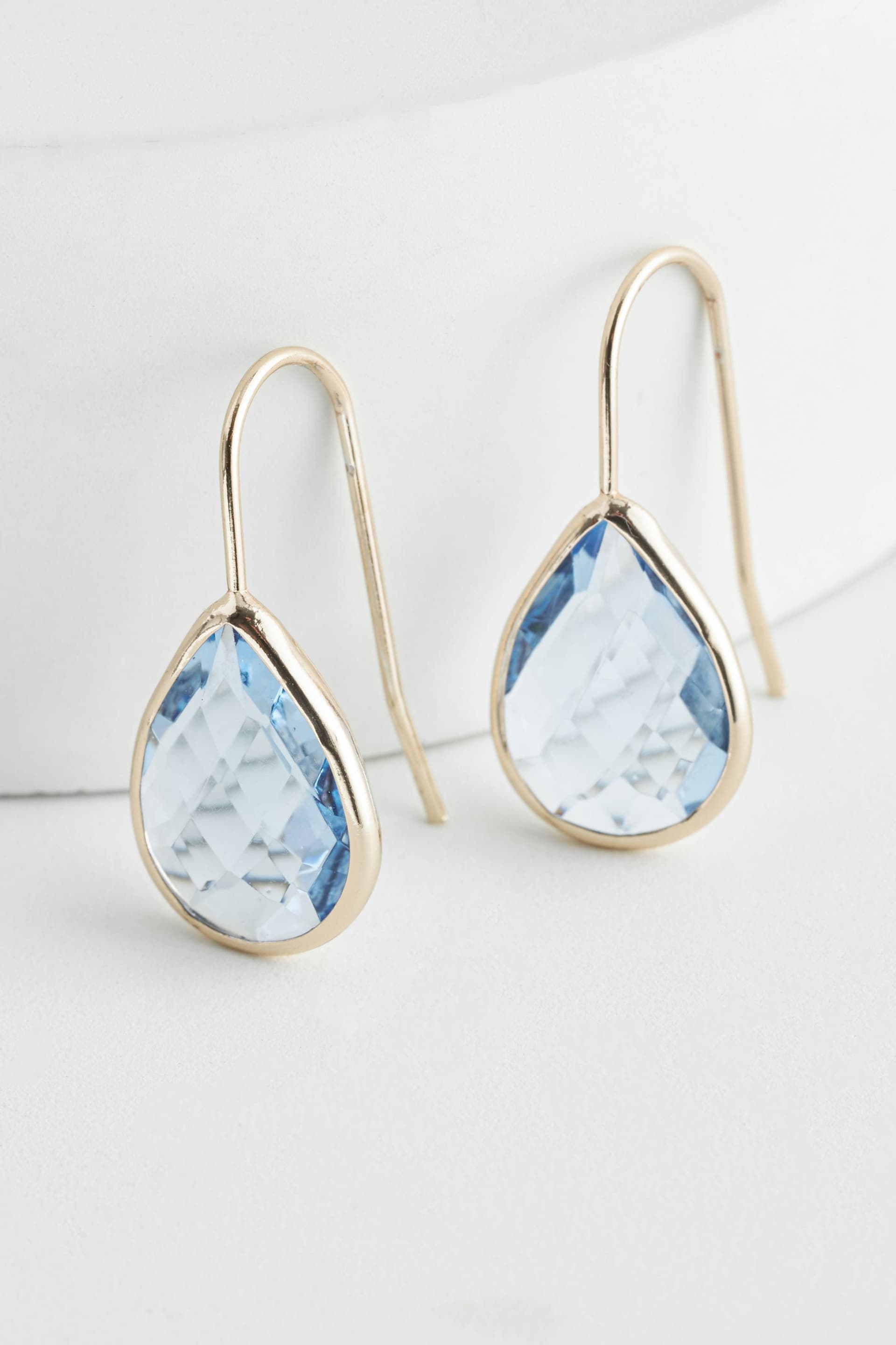 Gold Tone Teardrop Blue Stone Earrings - Image 3 of 4