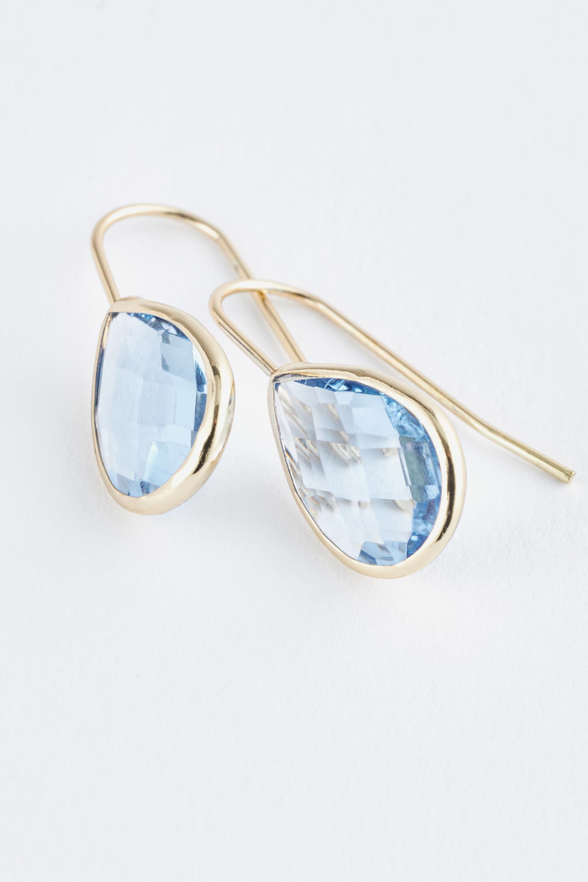 Gold Tone Teardrop Blue Stone Earrings - Image 4 of 4