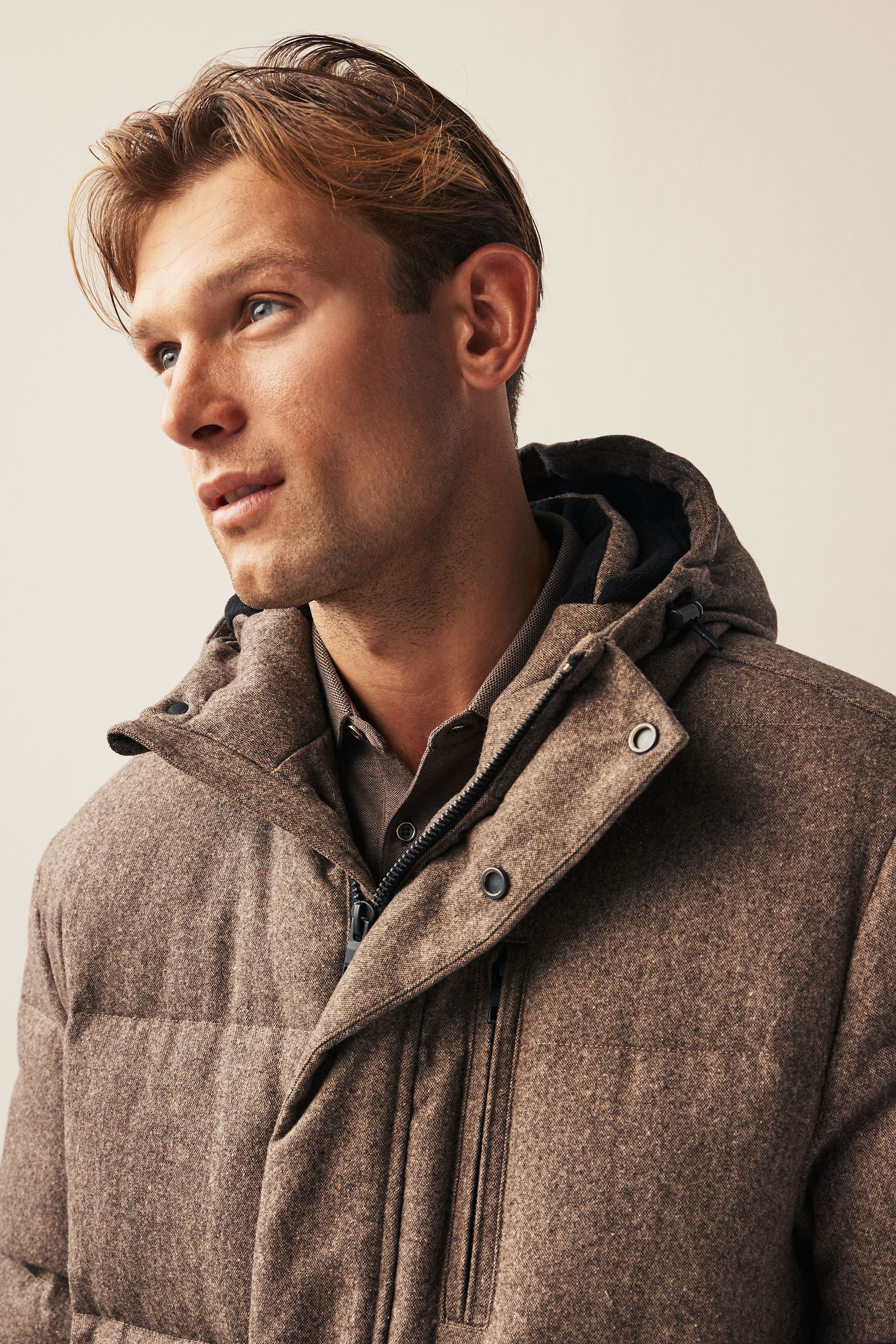 Buy Neutral Signature Down Italian Wool Blend Longline Puffer Coat from Next Luxembourg