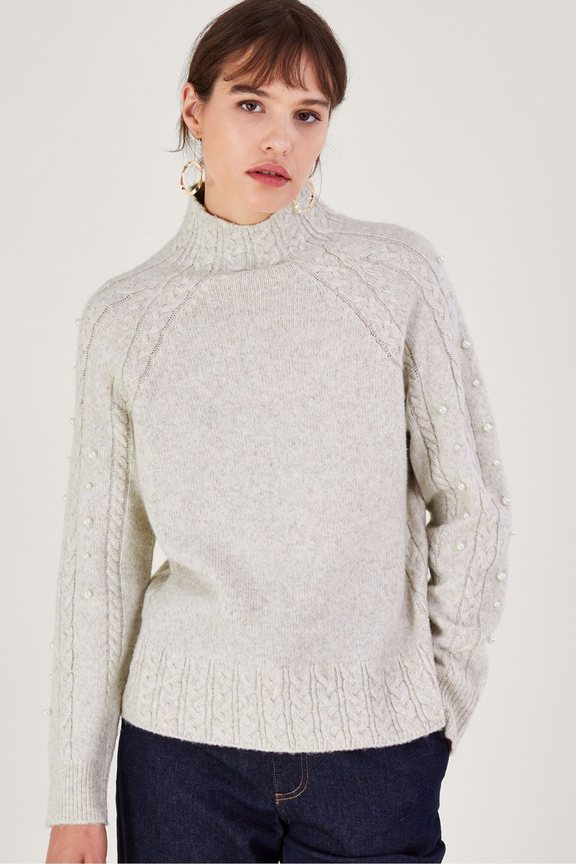 Monsoon White Pearl Cable Jumper - Image 1 of 5