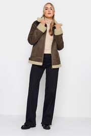 Long Tall Sally Brown Zip Through Borg Jacket - Image 3 of 4