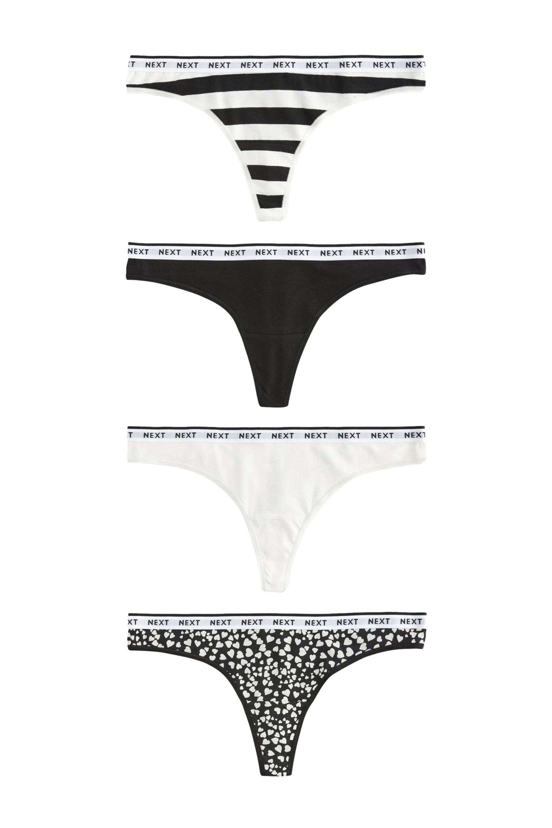 White/Black Printed Thong Cotton Rich Logo Knickers 4 Pack - Image 5 of 10