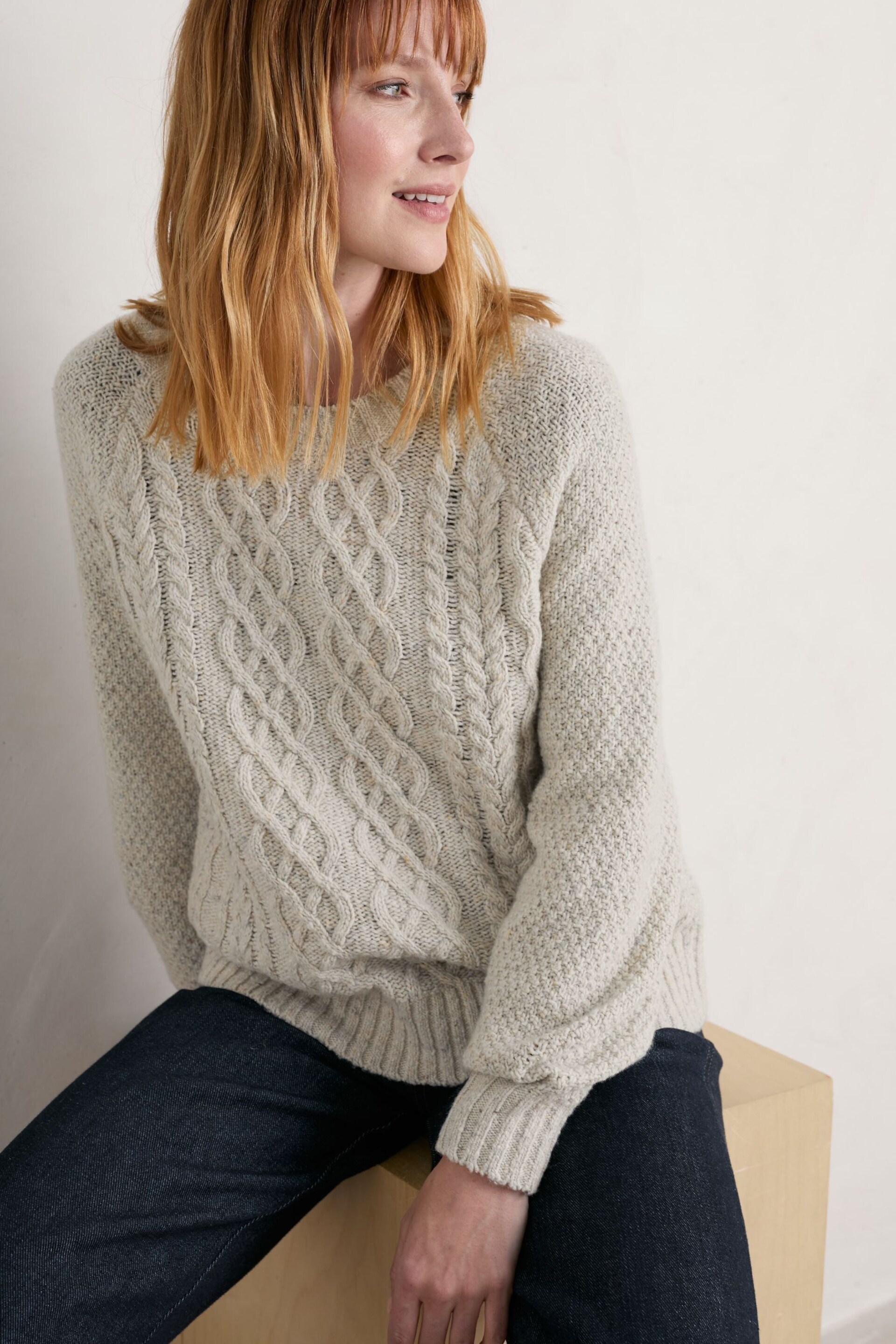 Seasalt Cornwall Natural Tressa Cable Knit Jumper - Image 3 of 5