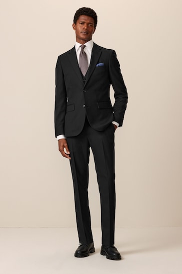 Black Slim Textured Suit: Trousers