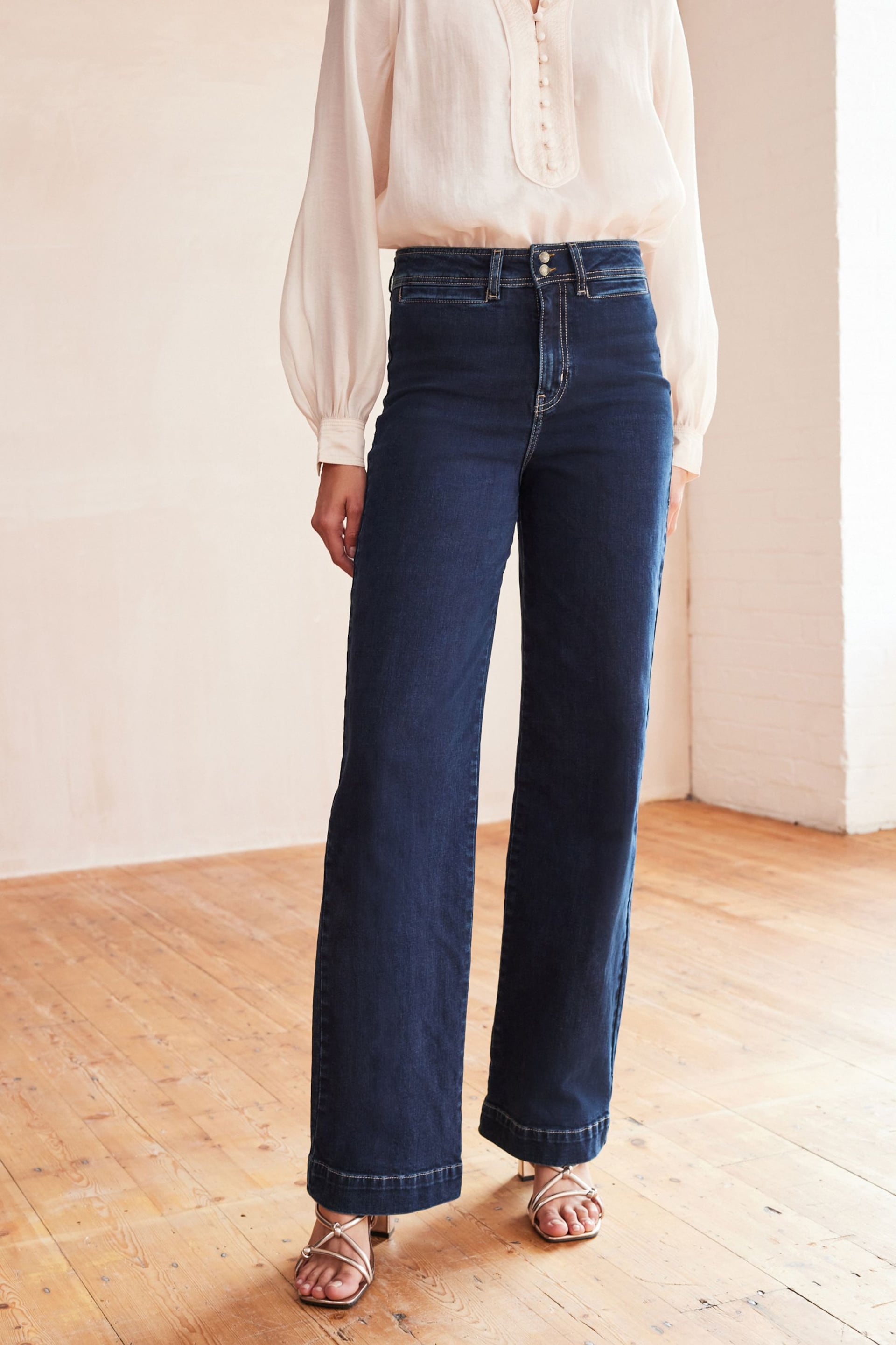 Denim Inky Blue Double Button Wide Leg Jeans - Image 2 of 6