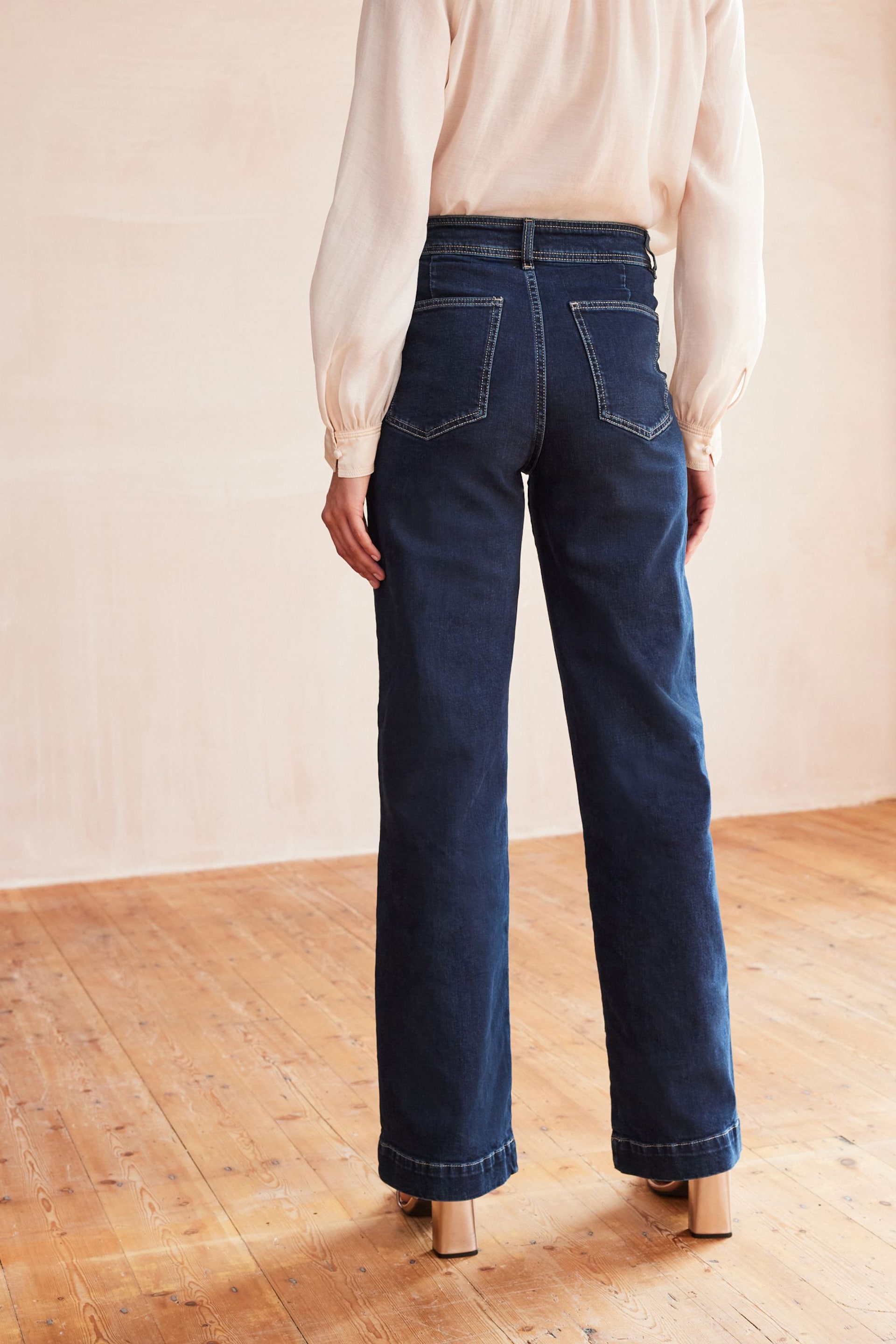 Denim Inky Blue Double Button Wide Leg Jeans - Image 3 of 6