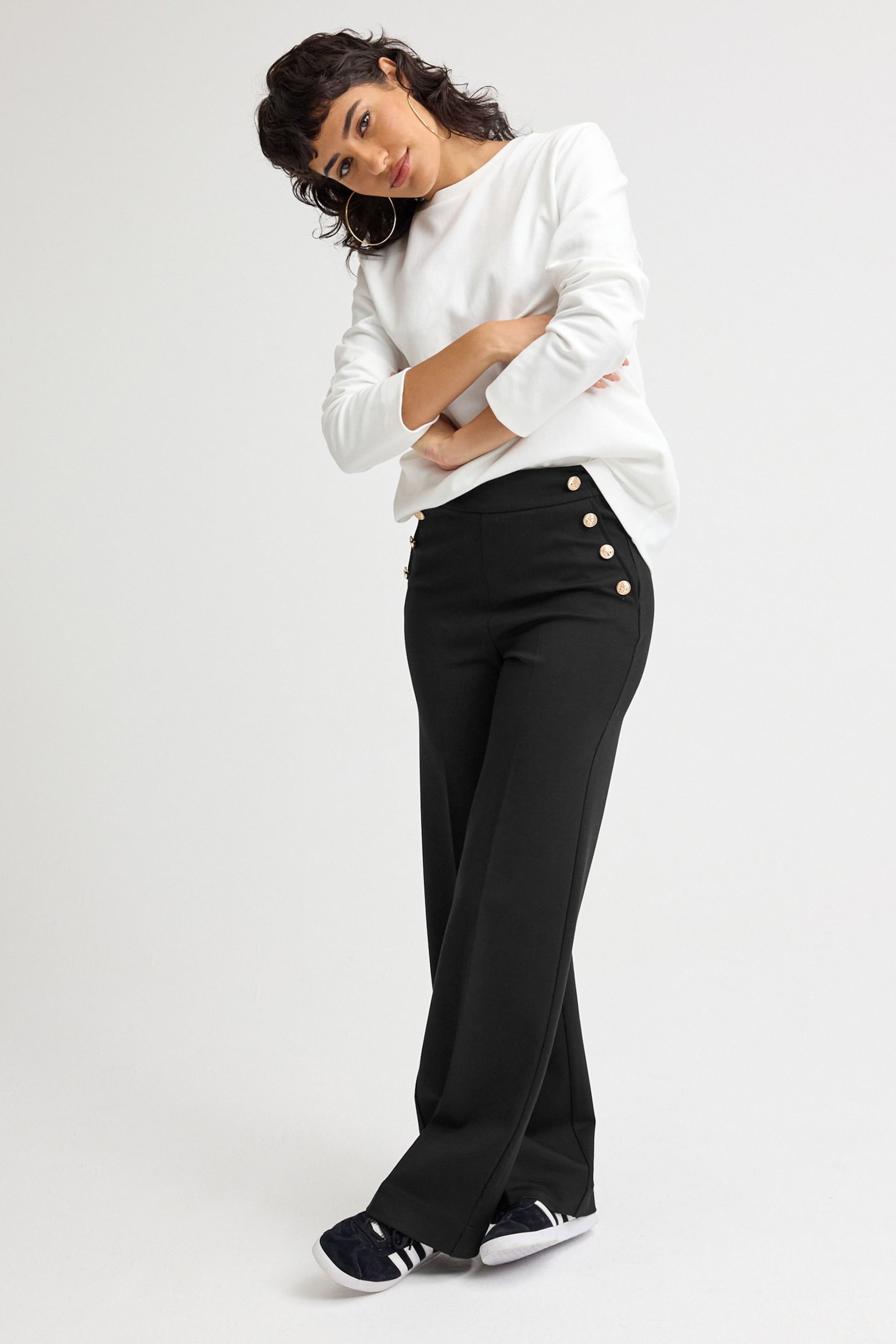 Black Ponte Button Wide Leg Trousers - Image 1 of 6