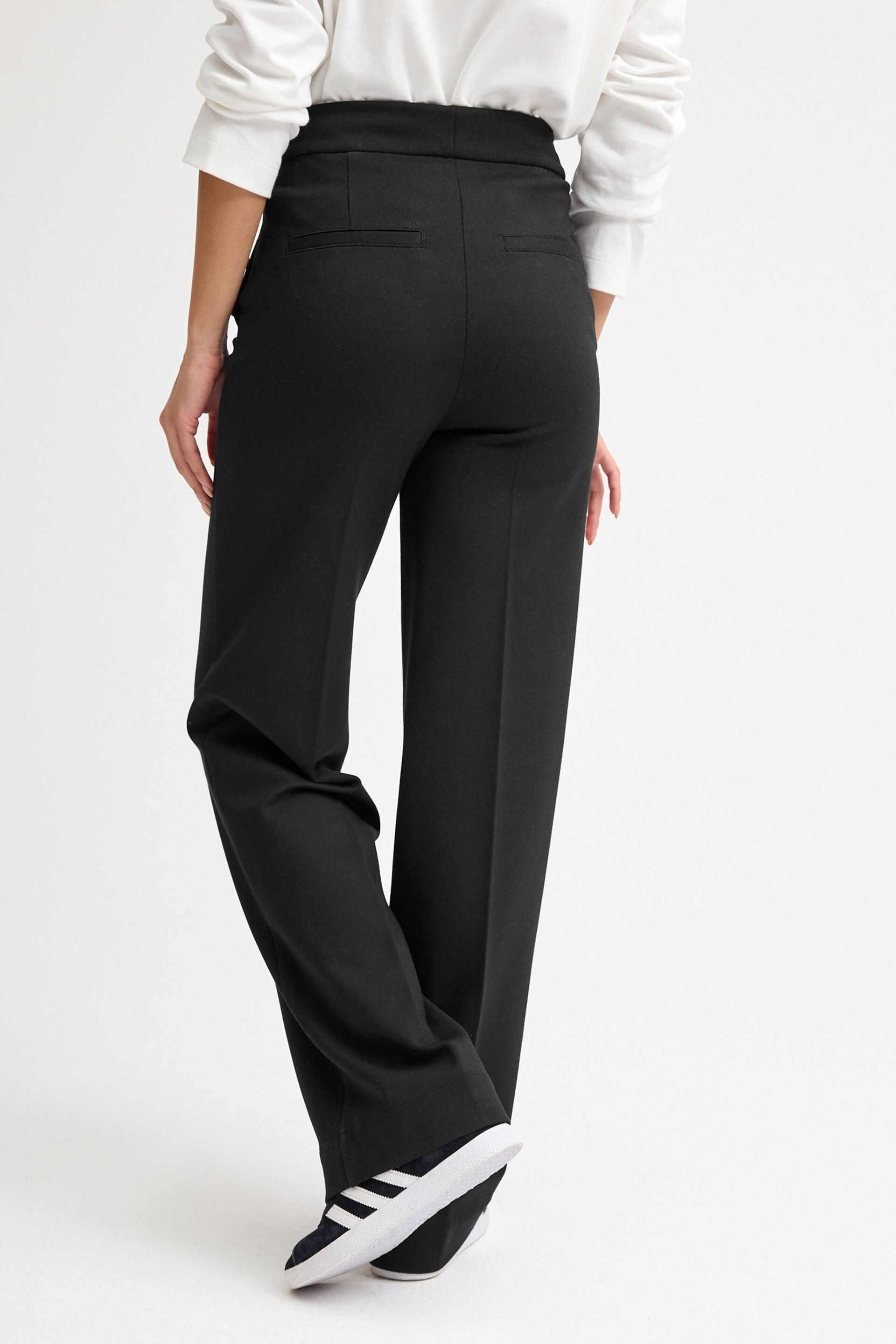 Black Ponte Button Wide Leg Trousers - Image 3 of 6