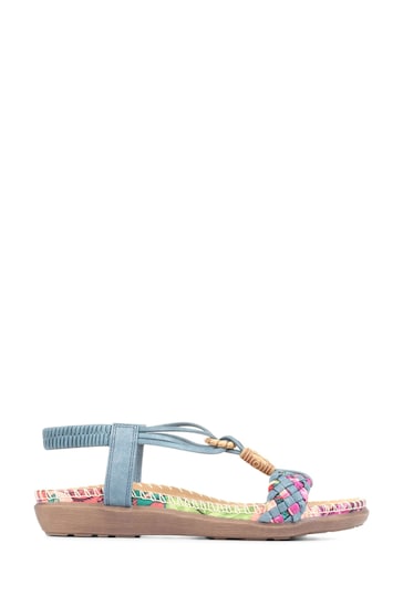 Pavers Blue Flat Strappy Sandals
