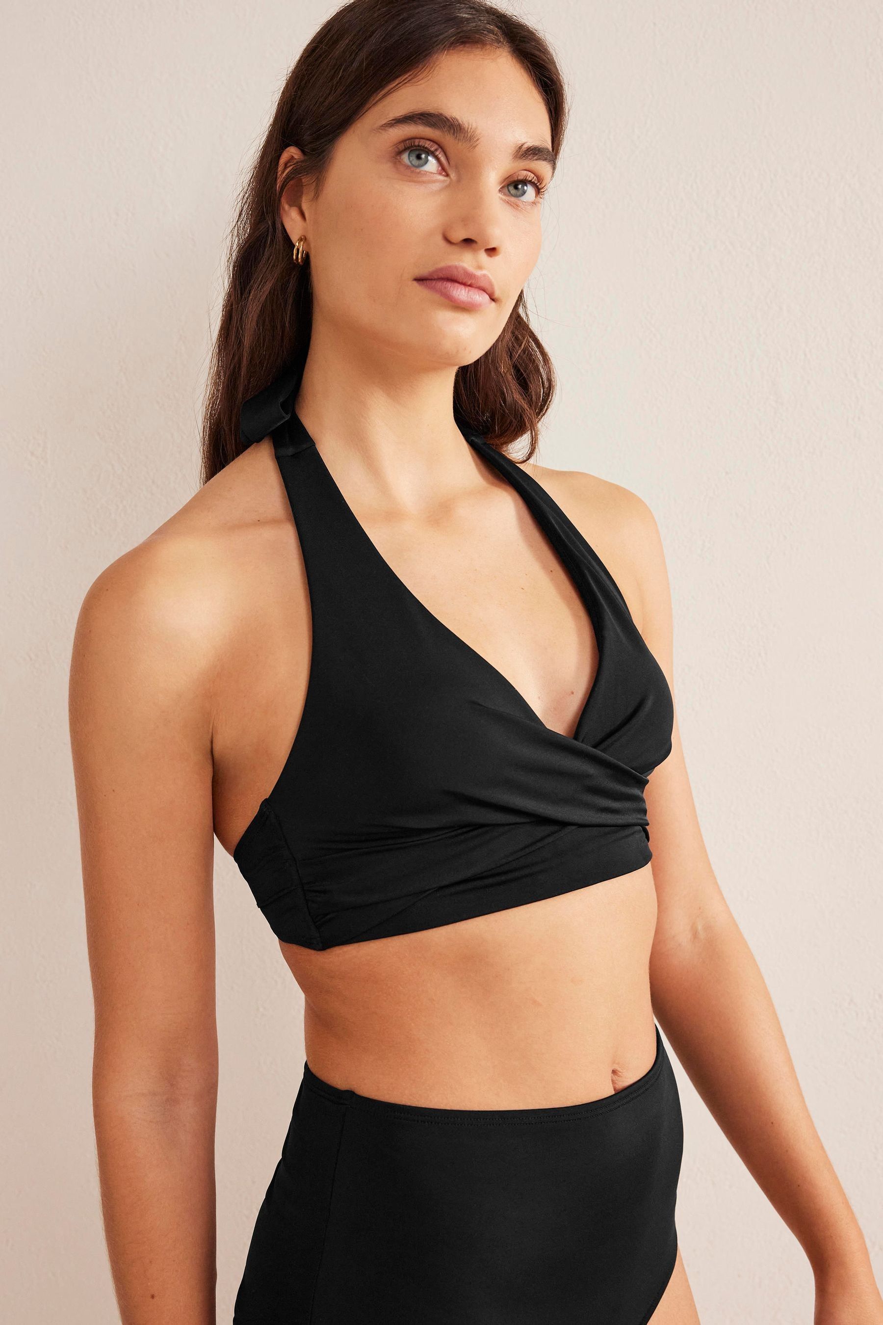 Black halter swim top sales